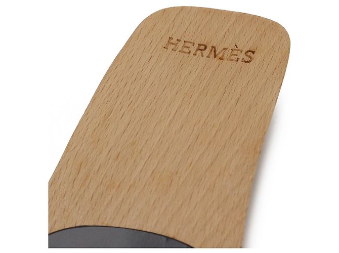 Mule in pelle e legno Hermès 37 Nero Grigio - vista 6