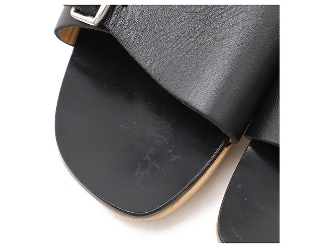Mule in pelle e legno Hermès 37 Nero Grigio - vista 7