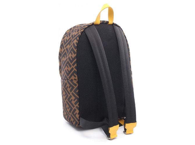 Fendi Zucca Rucksack Braun Schwarz Gelb Leder Nylon - Ansicht 2
