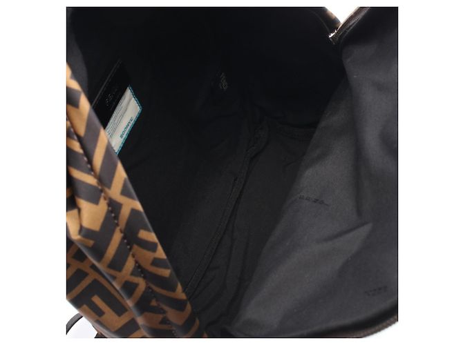 Fendi Zucca Rucksack Braun Schwarz Gelb Leder Nylon - Ansicht 3