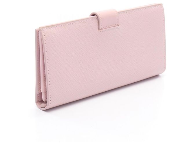 Billetera larga bifold de cuero Saffiano con logo triangular de Prada Rosa - vista 2