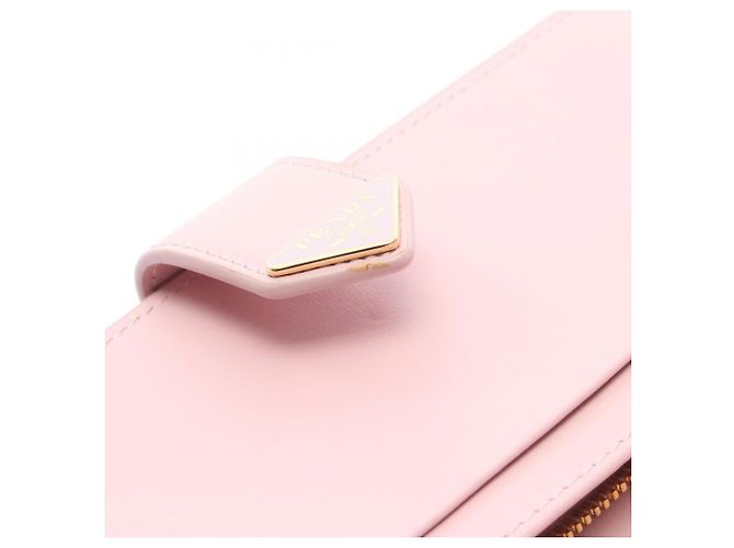 Billetera larga bifold de cuero Saffiano con logo triangular de Prada Rosa - vista 6