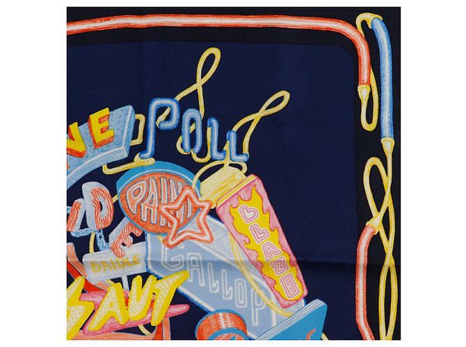 Bufanda de seda Gavroche Chevaloscope Neon Pointille 45 de Hermès Azul Azul marino - vista 4