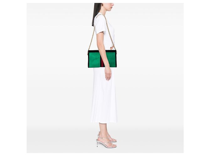 Borsa a spalla Ophidia in suede verde medio Gucci con catena - vista 7