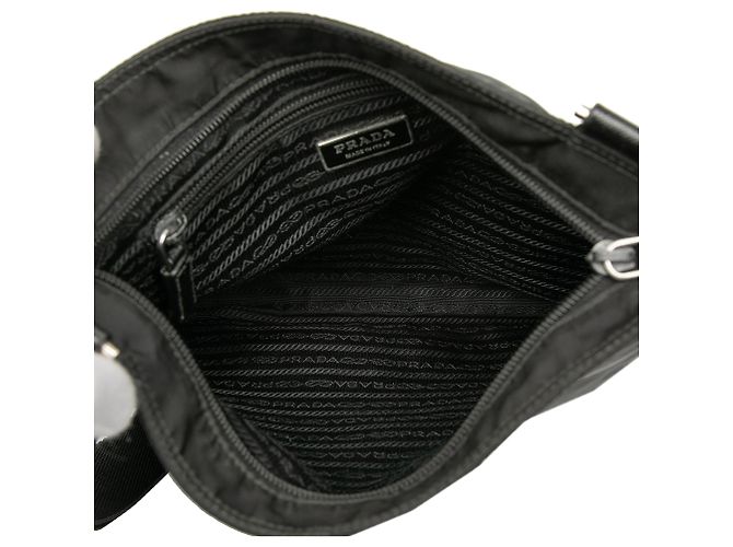 Prada Borsa a Tracolla Nera in Tessuto con Zip Nero - vista 4