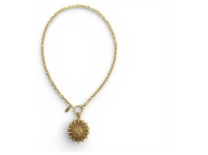 VINTAGE COLLIER CHANEL CHAINE MEDAILLON SOLEIL LOGO CC COCO MARK METAL NECKLACE Doré - vue 2