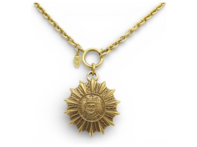 VINTAGE COLLIER CHANEL CHAINE MEDAILLON SOLEIL LOGO CC COCO MARK METAL NECKLACE Doré - vue 3