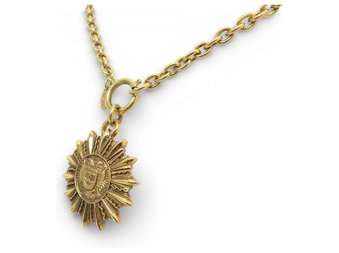 VINTAGE COLLIER CHANEL CHAINE MEDAILLON SOLEIL LOGO CC COCO MARK METAL NECKLACE Doré - vue 4