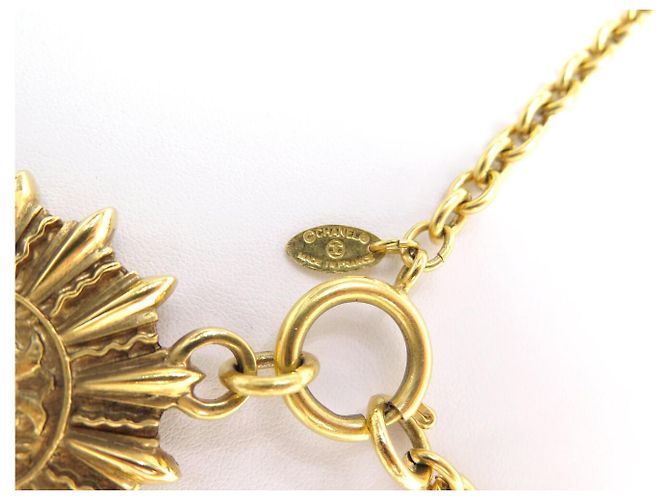 VINTAGE COLLIER CHANEL CHAINE MEDAILLON SOLEIL LOGO CC COCO MARK METAL NECKLACE Doré - vue 5