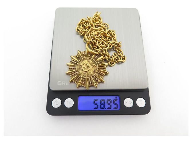 VINTAGE COLLIER CHANEL CHAINE MEDAILLON SOLEIL LOGO CC COCO MARK METAL NECKLACE Doré - vue 8
