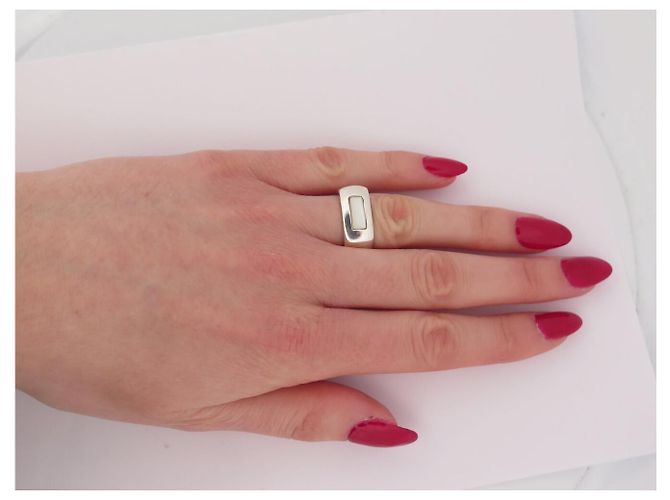 VINTAGE DINH VAN QUADRAT RING T51 SILBER 925 & PERLMUTT - Ansicht 10