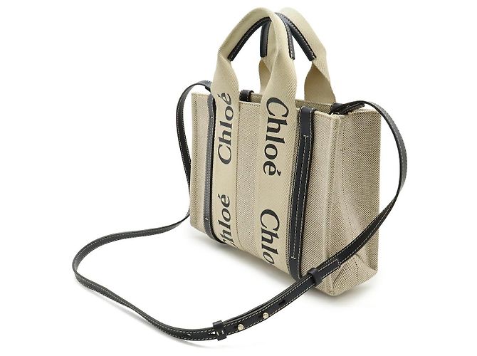 Chloé Bolsa 2 em 1 em lona e couro Chloe Woody Marrom Bege - vista 2