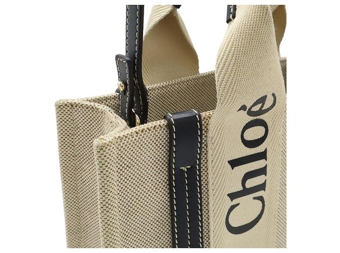 Chloé Bolsa 2 em 1 em lona e couro Chloe Woody Marrom Bege - vista 6