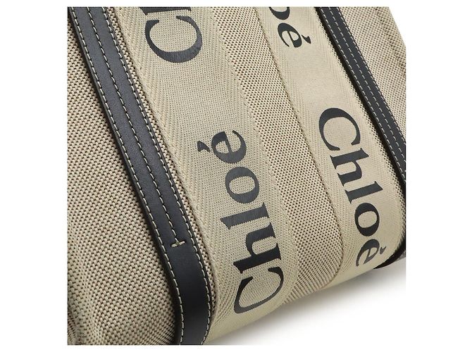 Chloé Bolsa 2 em 1 em lona e couro Chloe Woody Marrom Bege - vista 8