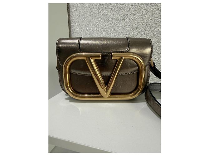 Borsa Valentino Garavani Supervee Oro in Pelle D'oro Gold hardware - vista 2