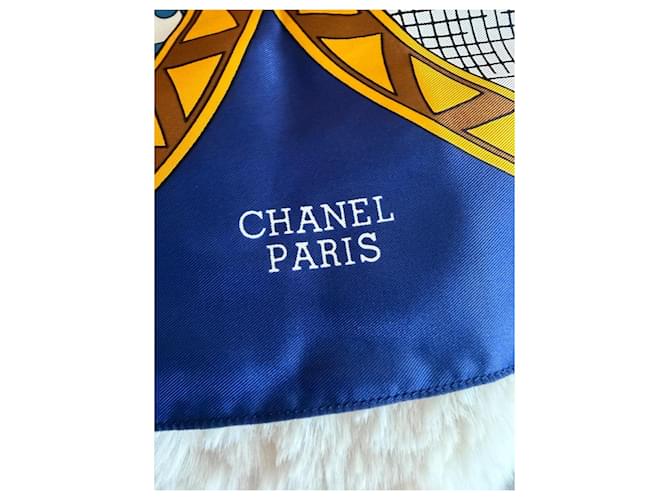 Sciarpa in seta Chanel Bianca Blu Gialla Bianco Giallo - vista 10