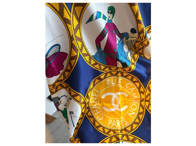 Sciarpa in seta Chanel Bianca Blu Gialla Bianco Giallo - vista 13