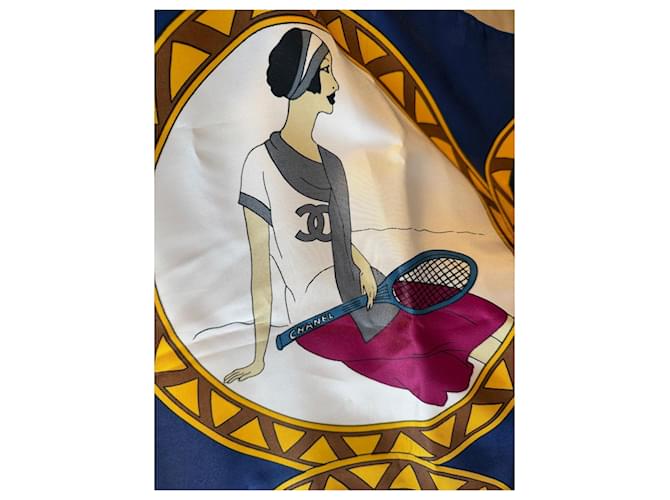 Sciarpa in seta Chanel Bianca Blu Gialla Bianco Giallo - vista 15