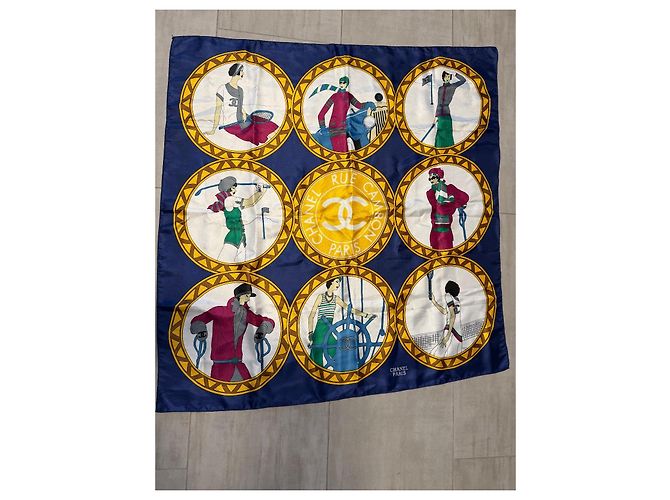 Sciarpa in seta Chanel Bianca Blu Gialla Bianco Giallo - vista 17