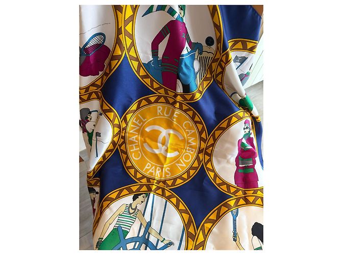 Sciarpa in seta Chanel Bianca Blu Gialla Bianco Giallo - vista 7