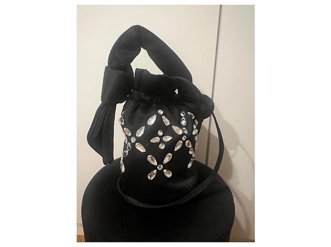 Borsa Ganni in satin nero con cristalli - vista 2