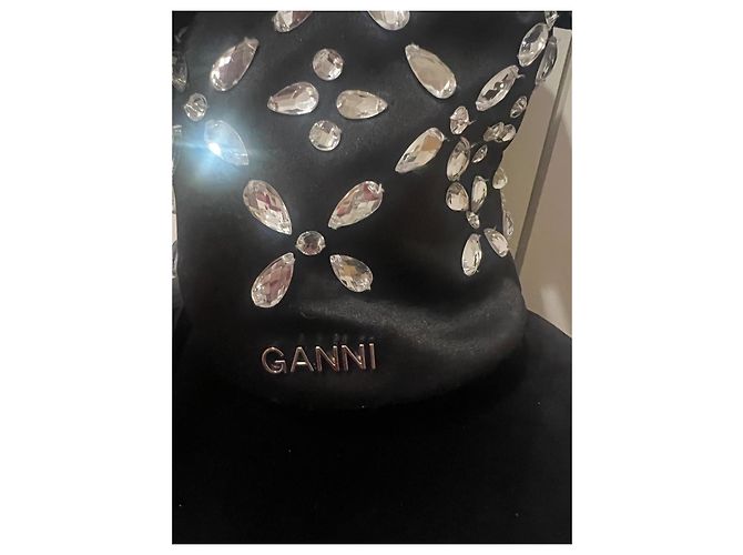 Borsa Ganni in satin nero con cristalli - vista 4