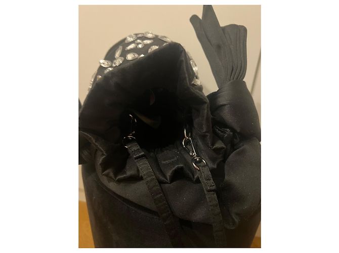 Borsa Ganni in satin nero con cristalli - vista 5