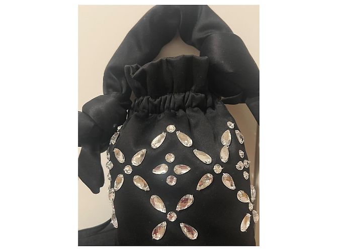 Borsa Ganni in satin nero con cristalli - vista 8