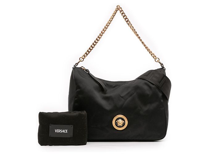 Borsa a tracolla in nylon nero Versace Tribute La Medusa Chain - vista 12