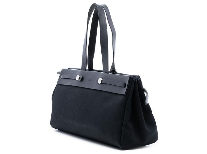 Herbag Cabas MM in tela nera e pelle Vache Hunter di Hermès Nero - vista 2