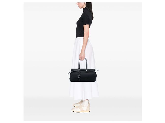 Herbag Cabas MM in tela nera e pelle Vache Hunter di Hermès Nero - vista 7