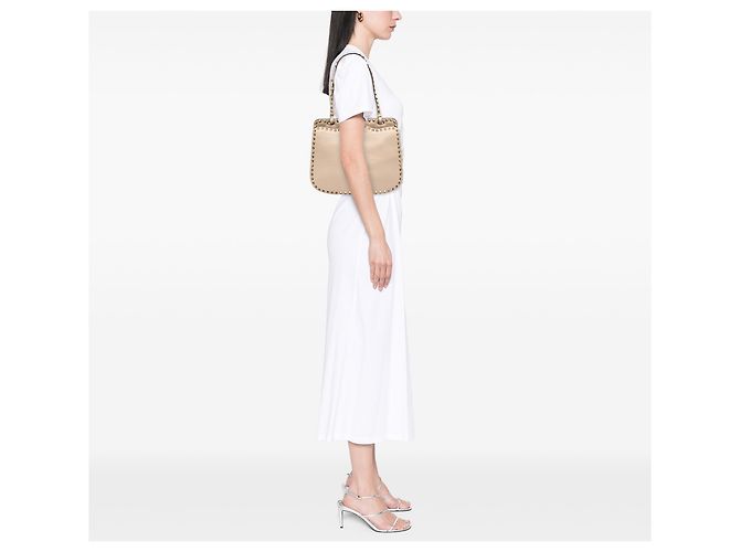 Borsa a spalla in pelle beige Rockstud di Valentino - vista 11