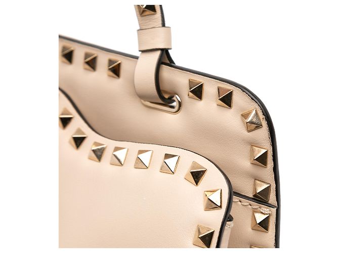 Borsa a spalla in pelle beige Rockstud di Valentino - vista 8