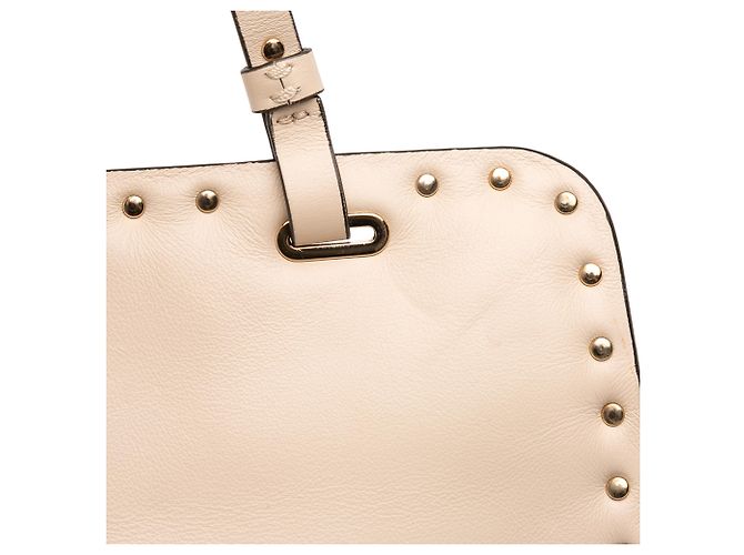 Borsa a spalla in pelle beige Rockstud di Valentino - vista 9