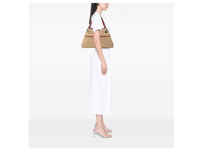 Borsa a spalla Gucci in tela GG marrone Eclipse Beige - vista 7