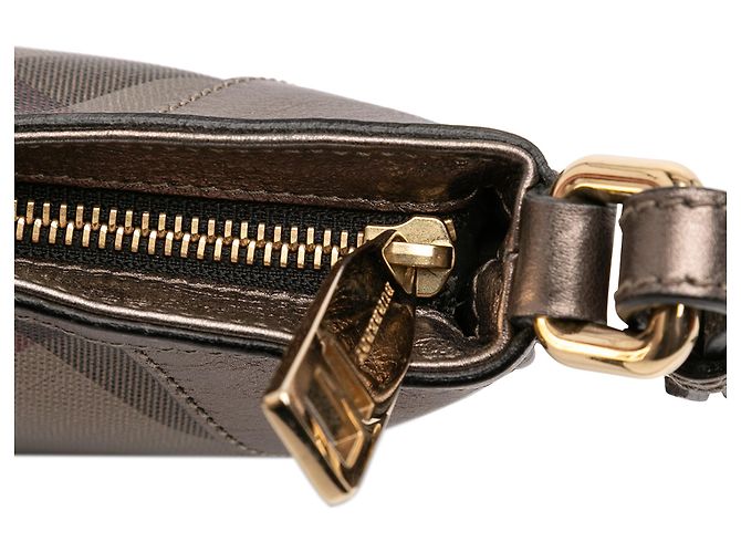 Borsa a tracolla in tela a quadri Supernova marrone e pelle metallica Burberry Bronzo - vista 8