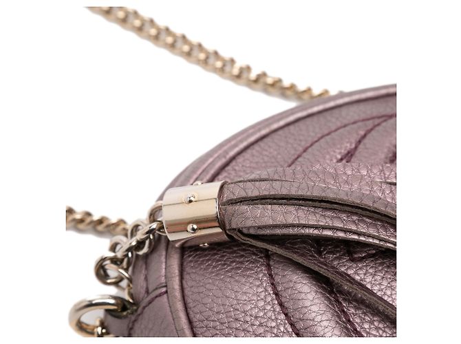 Gucci Mini in Pelle Metallica Rosa a Granulato Soho con Catena a Spalla - vista 10