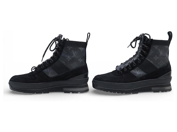 STIVALI ALLA CAVIGLIA LOUIS VUITTON HARLEM MONOGRAM ECLIPSE 6.5 41.5 FR Nero - vista 2