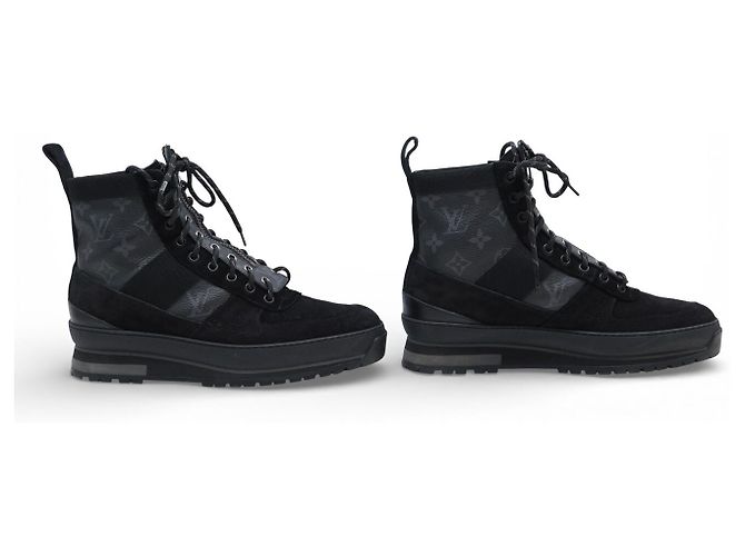 STIVALI ALLA CAVIGLIA LOUIS VUITTON HARLEM MONOGRAM ECLIPSE 6.5 41.5 FR Nero - vista 3