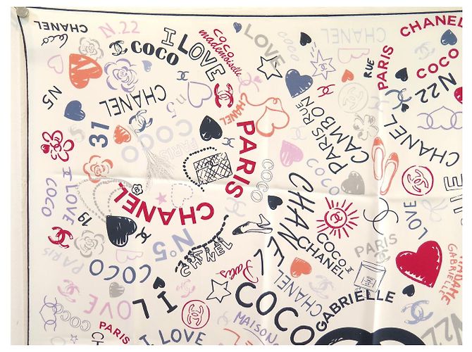 NEUER CHANEL LOVE COCO LOGO CC CAMELIA 90 SEIDENTWILL SCHAL Mehrfarben - Ansicht 2