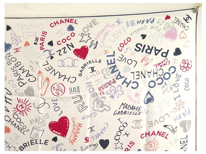 NEUER CHANEL LOVE COCO LOGO CC CAMELIA 90 SEIDENTWILL SCHAL Mehrfarben - Ansicht 3