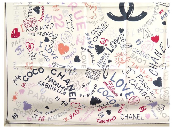 NEUER CHANEL LOVE COCO LOGO CC CAMELIA 90 SEIDENTWILL SCHAL Mehrfarben - Ansicht 4