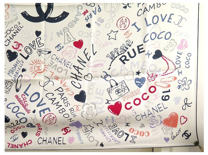 NEUER CHANEL LOVE COCO LOGO CC CAMELIA 90 SEIDENTWILL SCHAL Mehrfarben - Ansicht 5