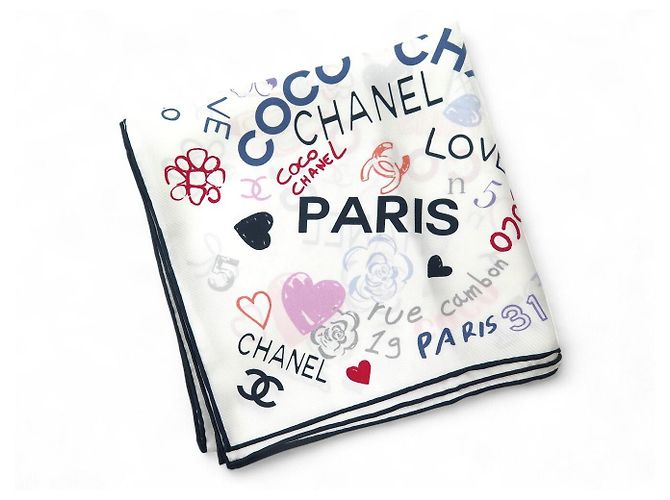 NEUER CHANEL LOVE COCO LOGO CC CAMELIA 90 SEIDENTWILL SCHAL Mehrfarben - Ansicht 6