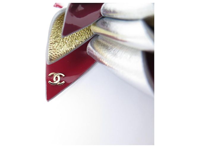 NEUE CHANEL ROSE DES VENTS CAMELIA LEDER BROSCHE Silber - Ansicht 4