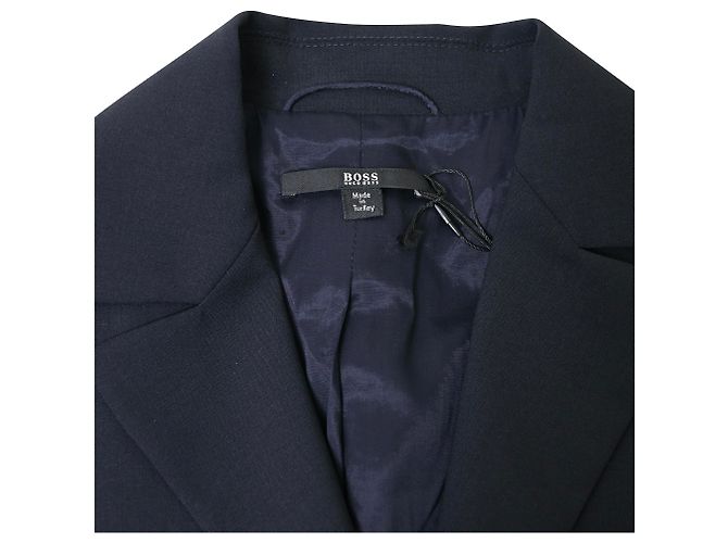 Hugo Boss Boss Single-Breasted Blazer with Pockets in Navy Blue Wool - view 5