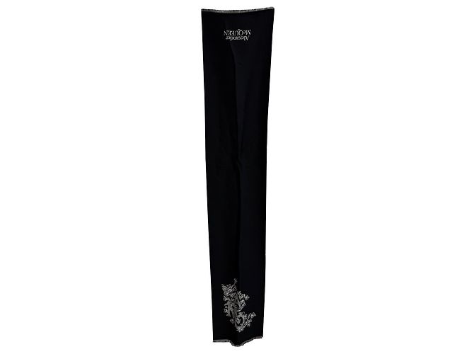 Sciarpa in lino nero e bianco con ricamo del logo Alexander McQueen Crudo - vista 5