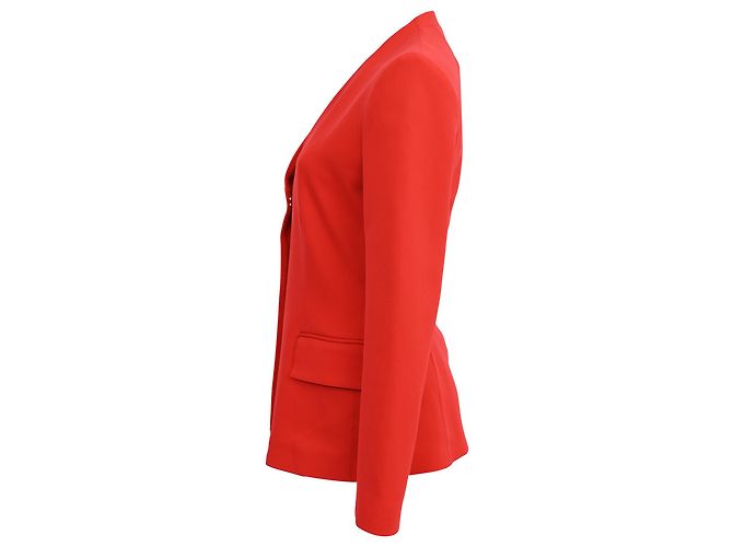 Theory Hidden-Buttoned Blazer with Pockets in Red Wool - view 2
