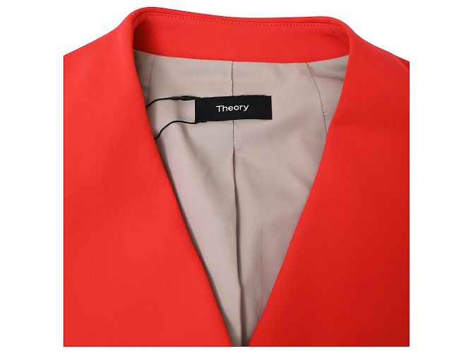 Theory Hidden-Buttoned Blazer with Pockets in Red Wool - view 5