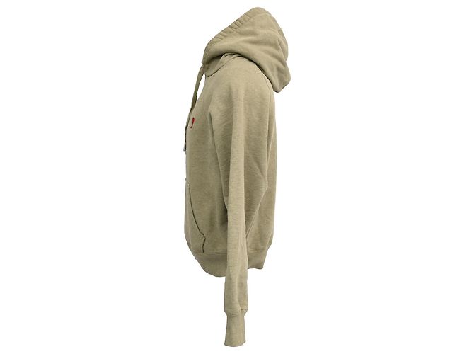 Kleine A Herz Popover Hoodie aus grüner Baumwolle AMI Paris Olivgrün - Ansicht 2
